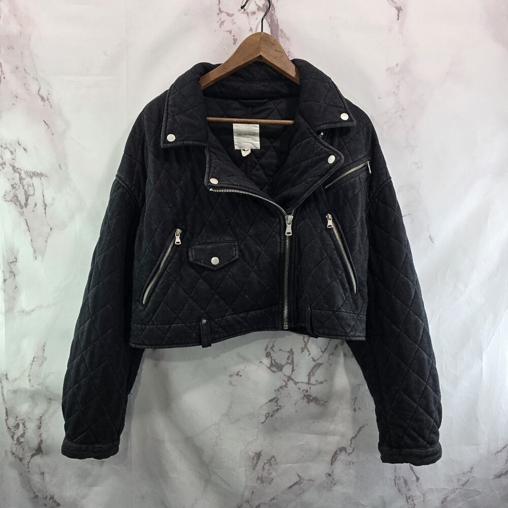 Anthropologie Coat Womens Large Black Crop Quilted Moto Avec Les Filles